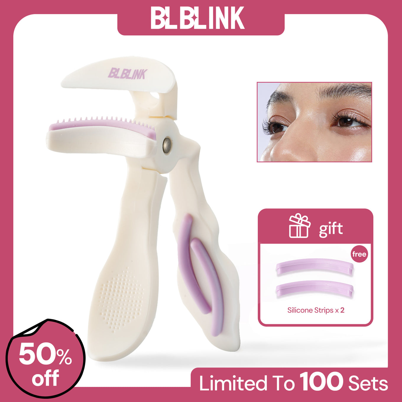 BLBLINK Frameless Makeup Eyelash Curler—Natural Lift, No Pinching, Long-Lasting Hold, Includes 2 Free Replacement Pads Comb Separator Cosmetic